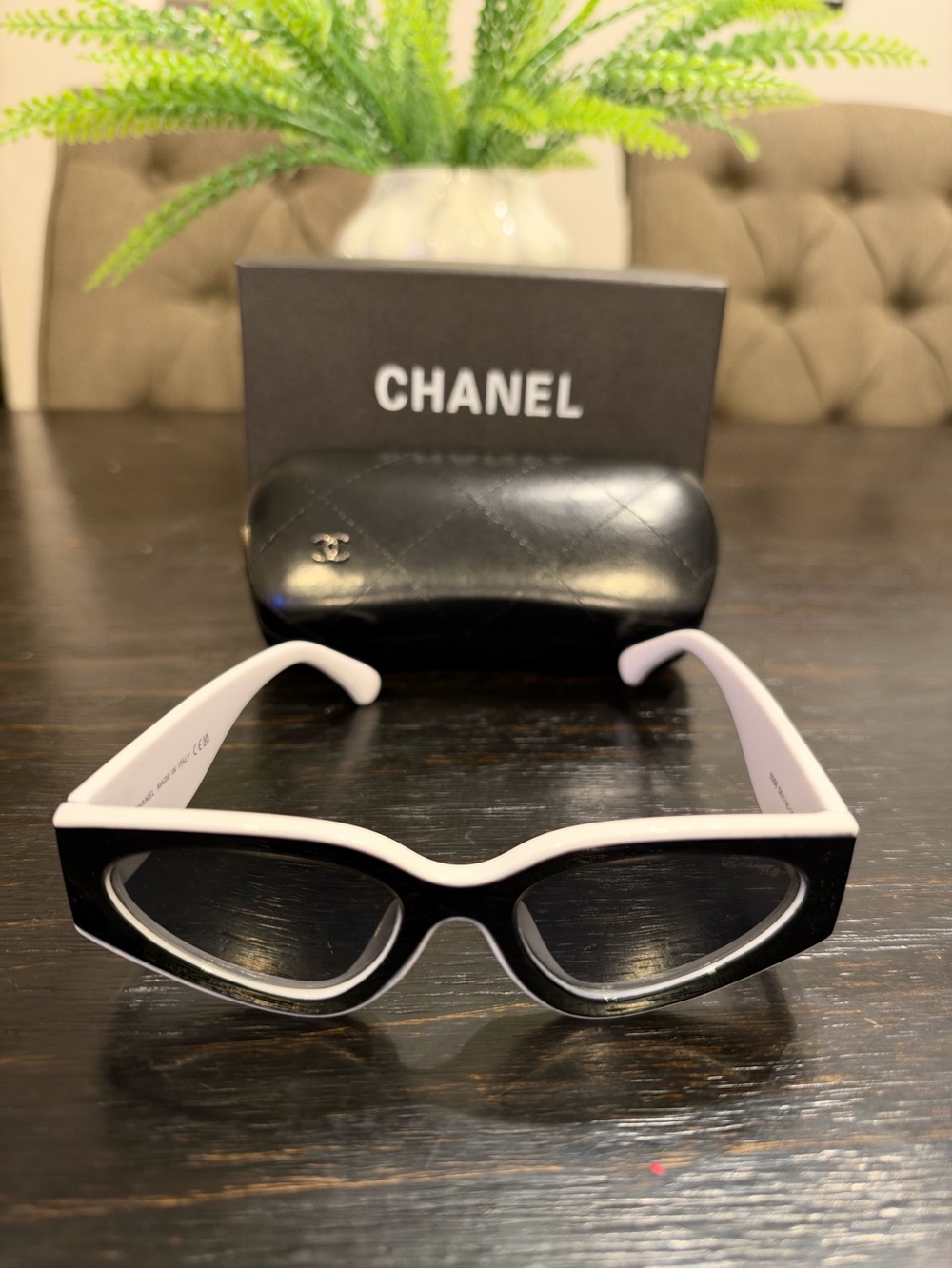 CHANEL Two-Tone Black and White Cat-Eye Glasses